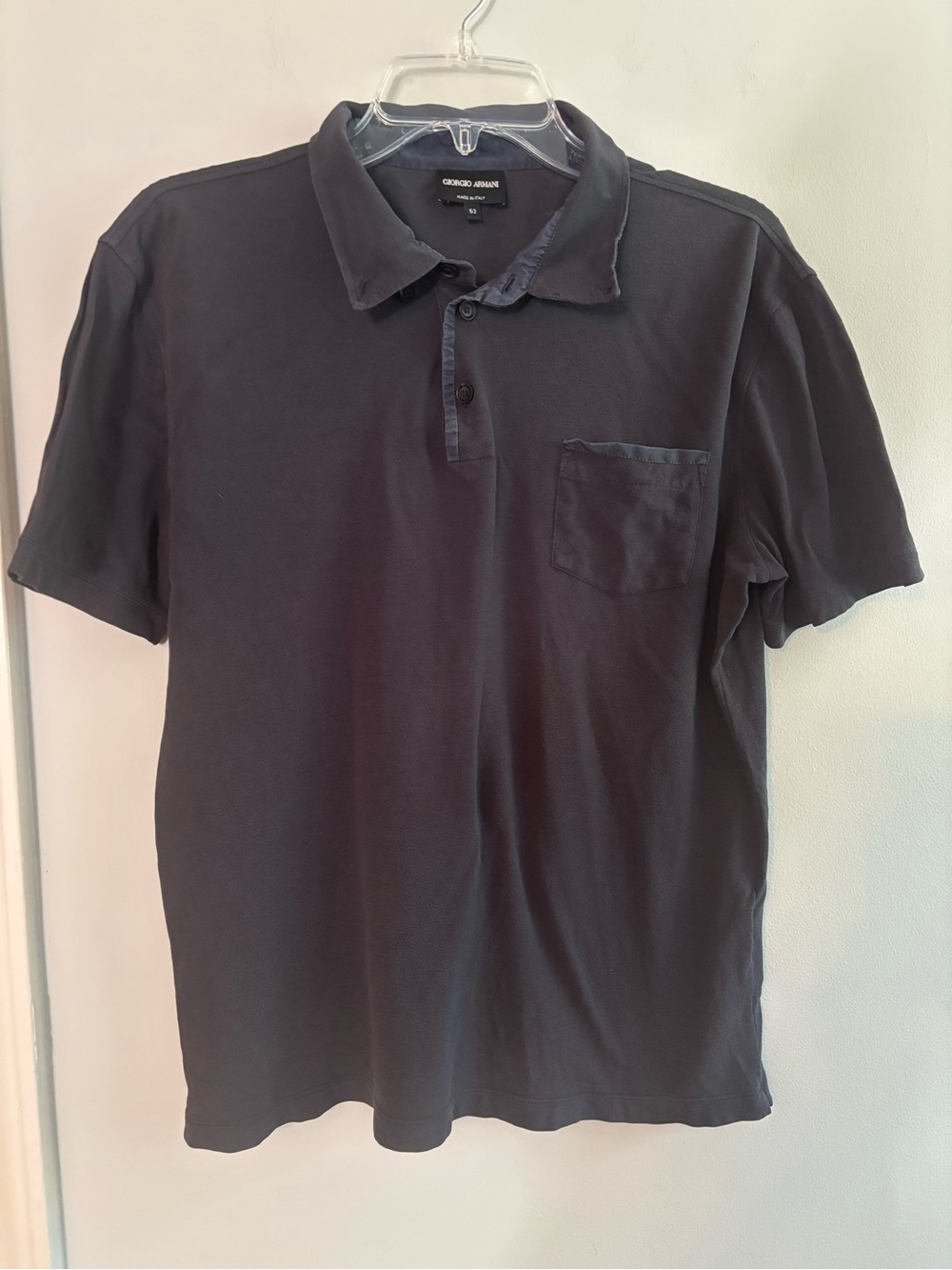 Giorgio Armani made in Italy dark navy silk cotton polo shirt with front pocket